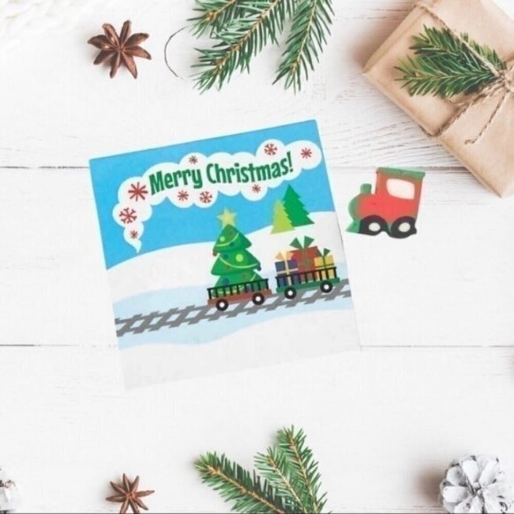 Christmas Train Erasers w/ Card 12 Pack